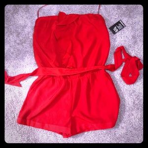 Express size L red strapless romper, NWT